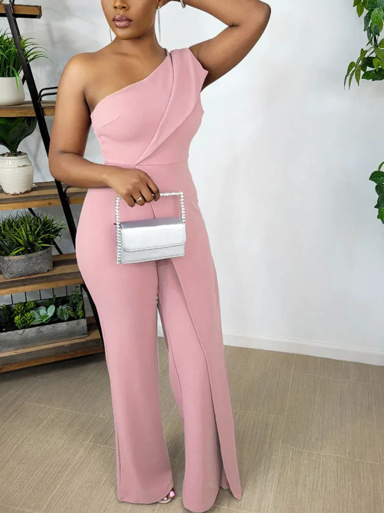 One Shoulder Wide Leg Jumpsuit