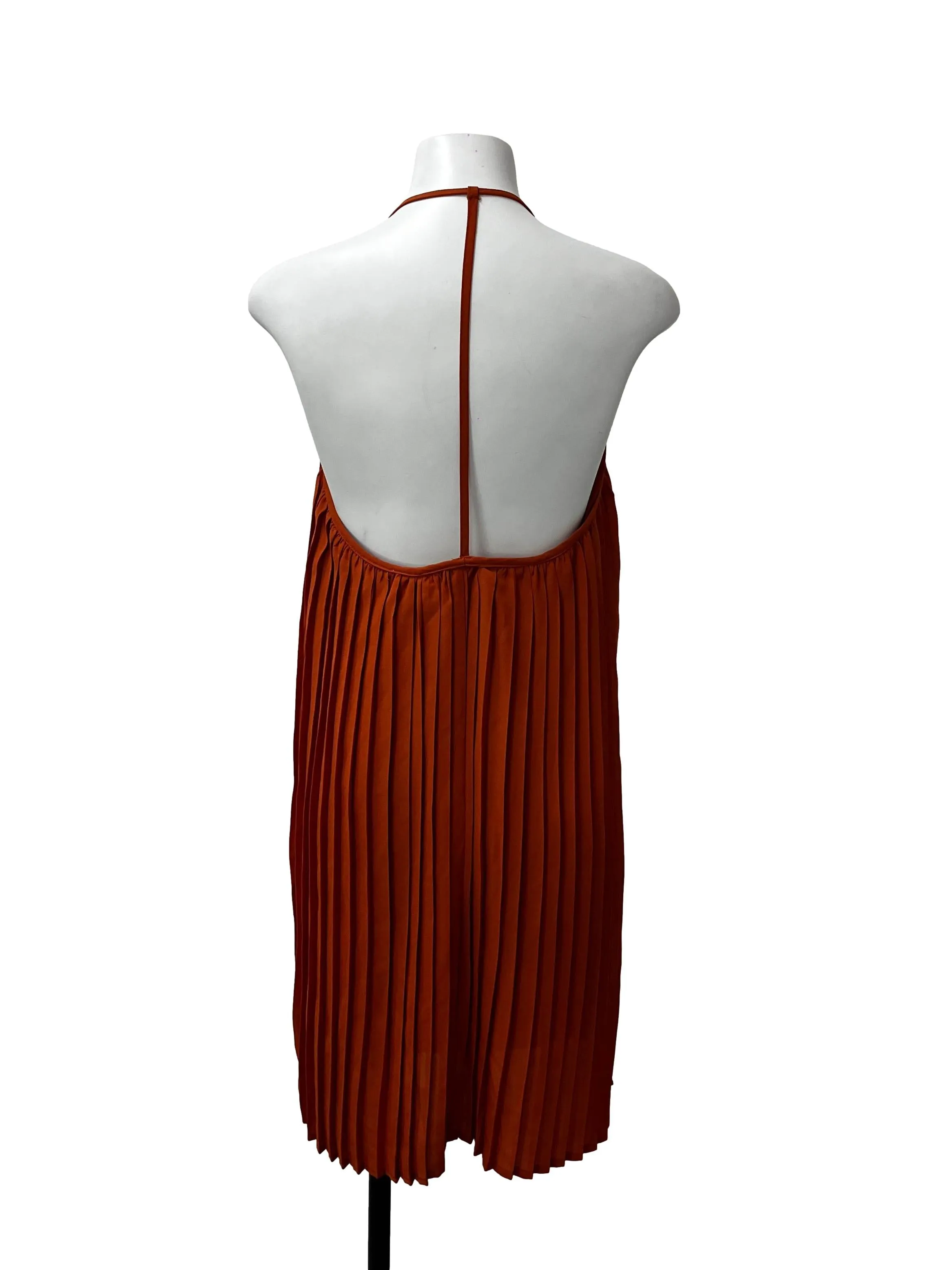 Orange Pleated Low Back Dress
