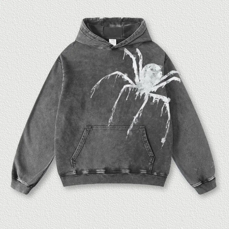 Oversized Vintage Spider Acid Washed Pullover Hoodie