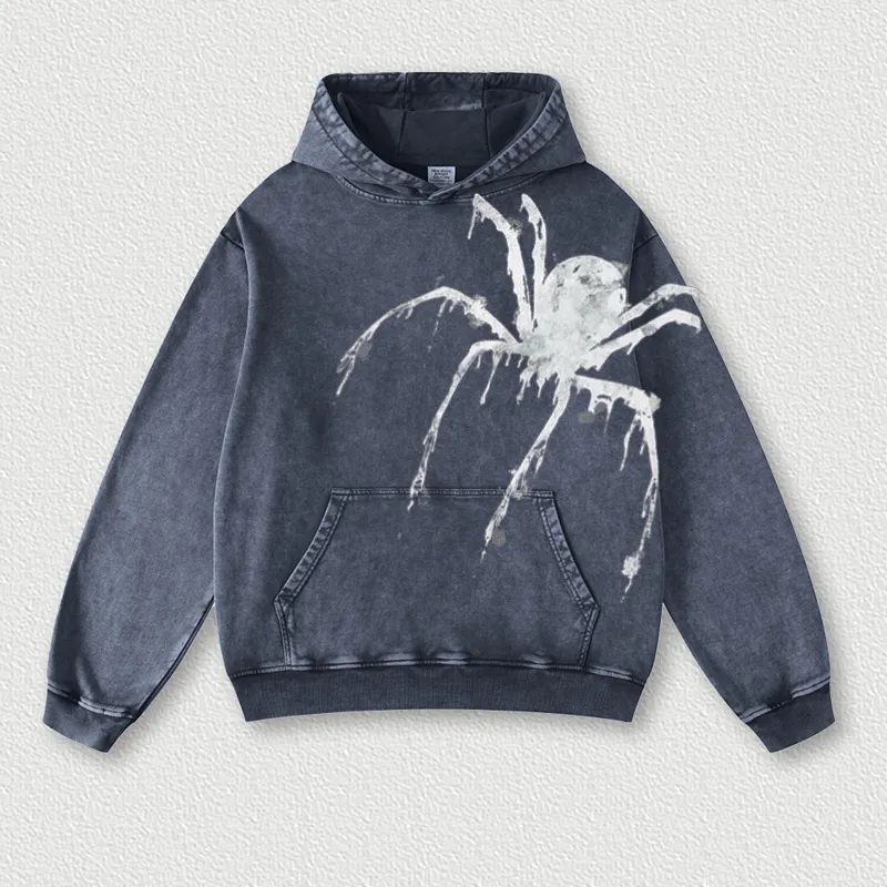 Oversized Vintage Spider Acid Washed Pullover Hoodie
