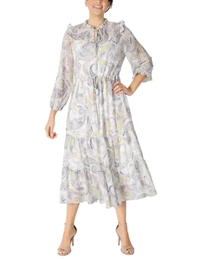 Paisley Drawstring Waist Chiffon Dress