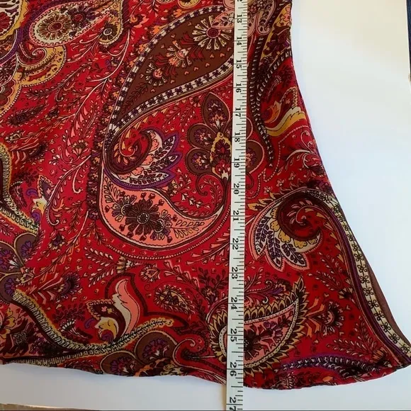 paisley print column midi skirt, autumn colors dressy casual bohemian boho