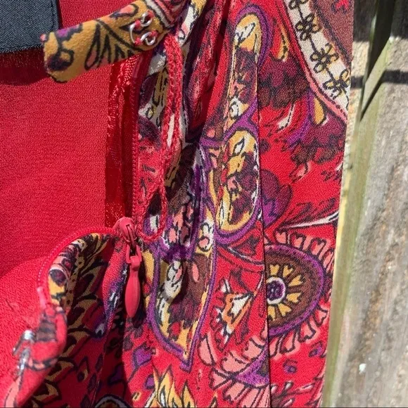 paisley print column midi skirt, autumn colors dressy casual bohemian boho