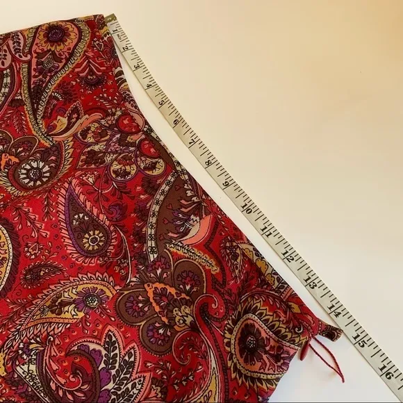 paisley print column midi skirt, autumn colors dressy casual bohemian boho