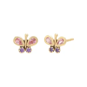 Pastel Butterfly Bezel Stud Earring 14K