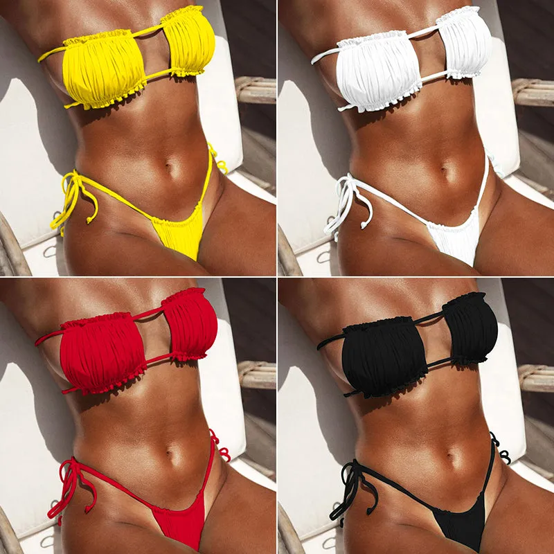 Peachtan Sexy pink swimwear women bathing suit Bandeau bikinis 2019 mujer Micro swimsuit female Push up two-piece suit summer