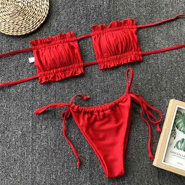 Peachtan Sexy pink swimwear women bathing suit Bandeau bikinis 2019 mujer Micro swimsuit female Push up two-piece suit summer