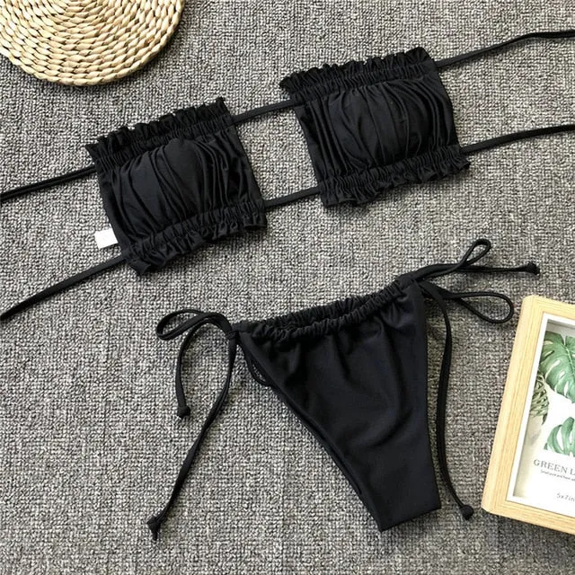 Peachtan Sexy pink swimwear women bathing suit Bandeau bikinis 2019 mujer Micro swimsuit female Push up two-piece suit summer