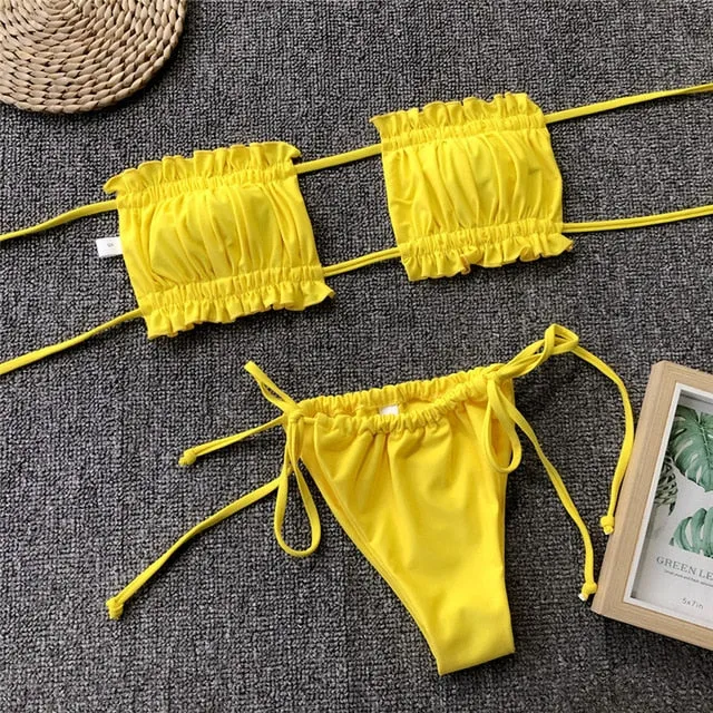 Peachtan Sexy pink swimwear women bathing suit Bandeau bikinis 2019 mujer Micro swimsuit female Push up two-piece suit summer