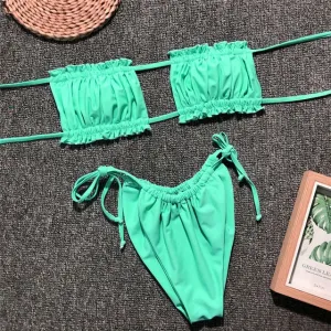 Peachtan Sexy pink swimwear women bathing suit Bandeau bikinis 2019 mujer Micro swimsuit female Push up two-piece suit summer