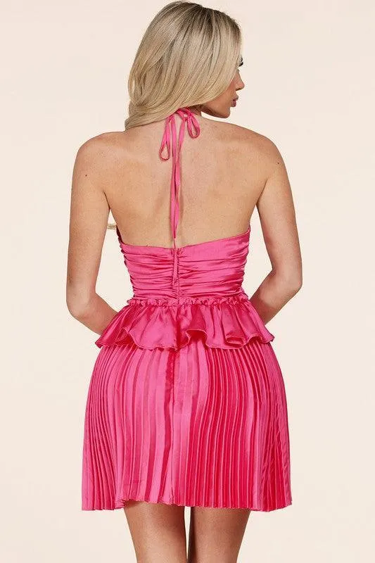 Pink halter neck mini dress