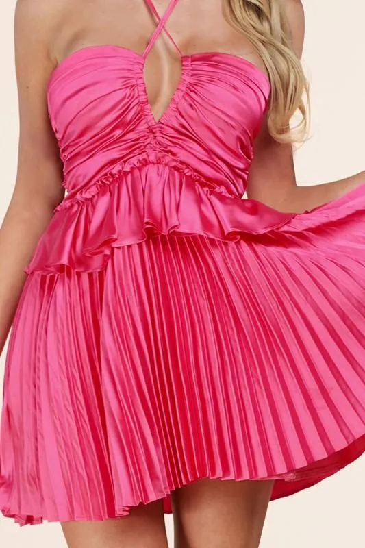 Pink halter neck mini dress
