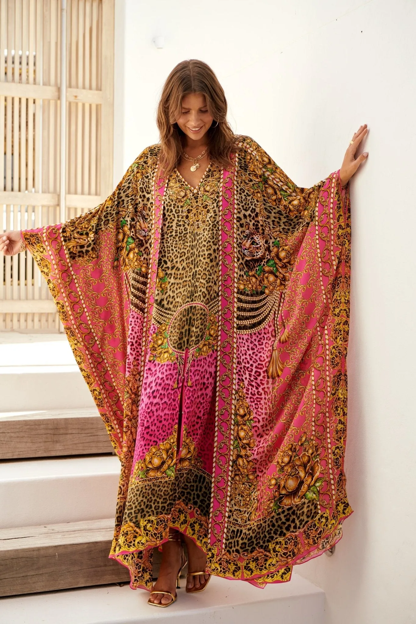 PINK LEOPARD LONG CAPE