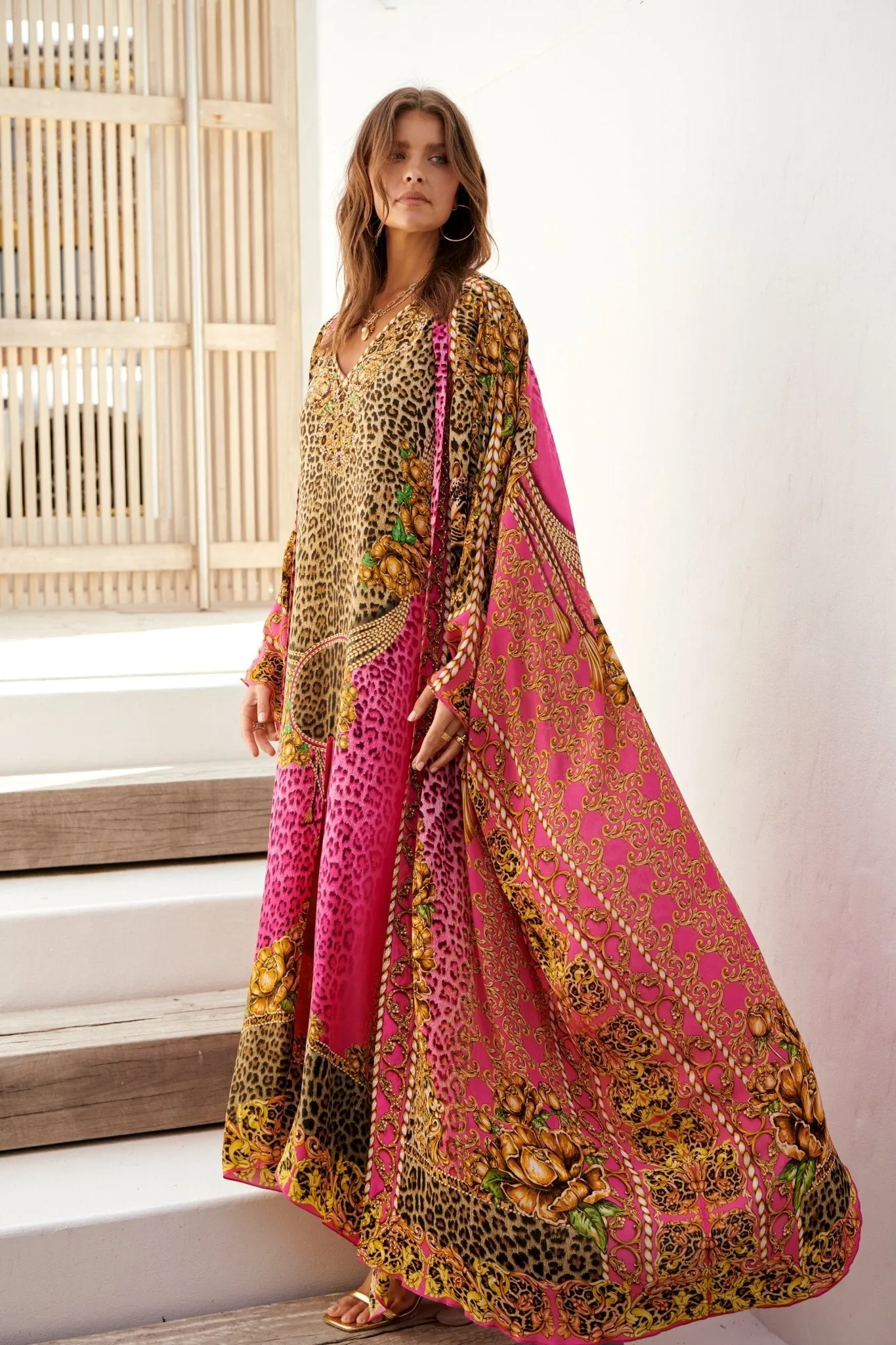 PINK LEOPARD LONG CAPE