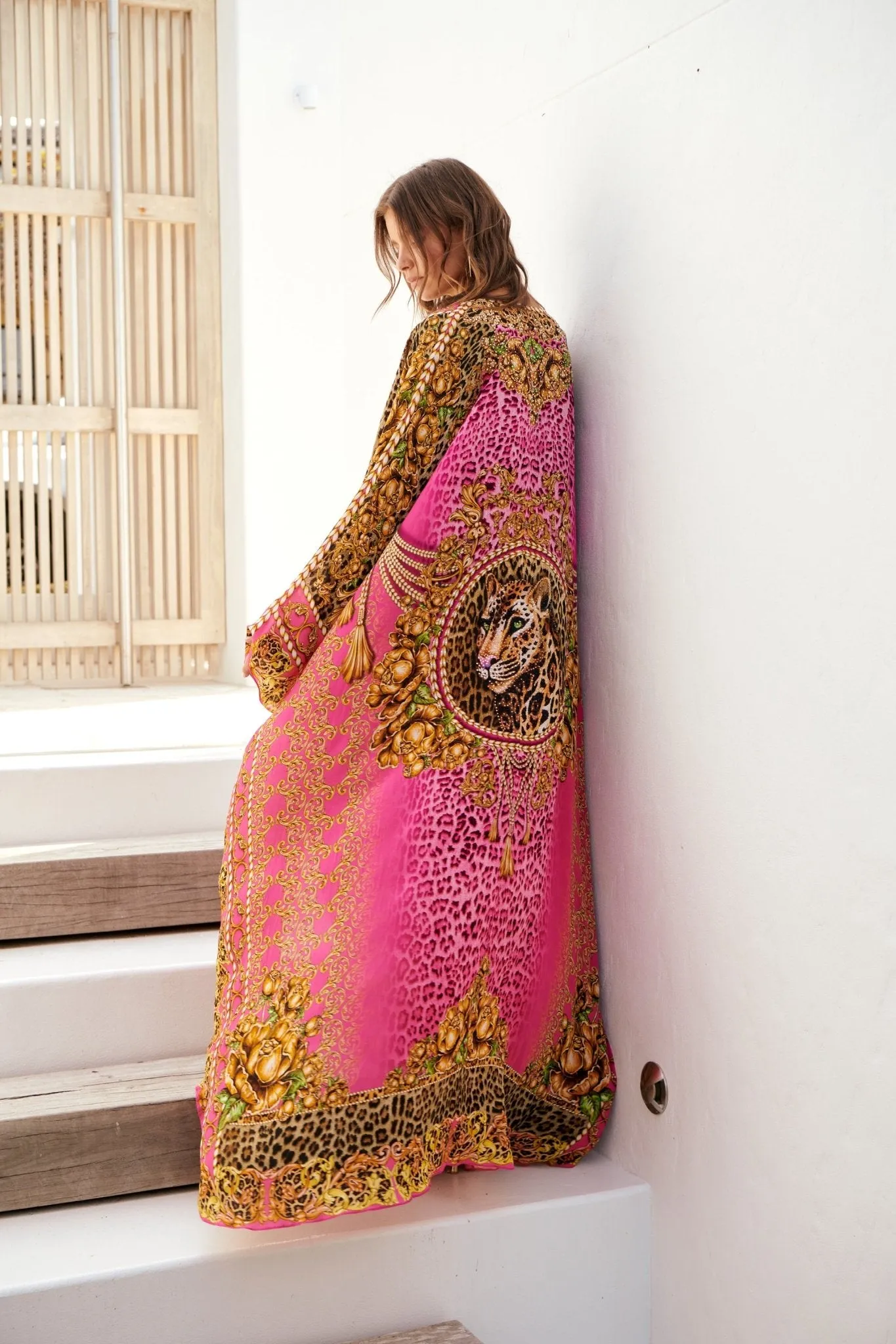 PINK LEOPARD LONG CAPE