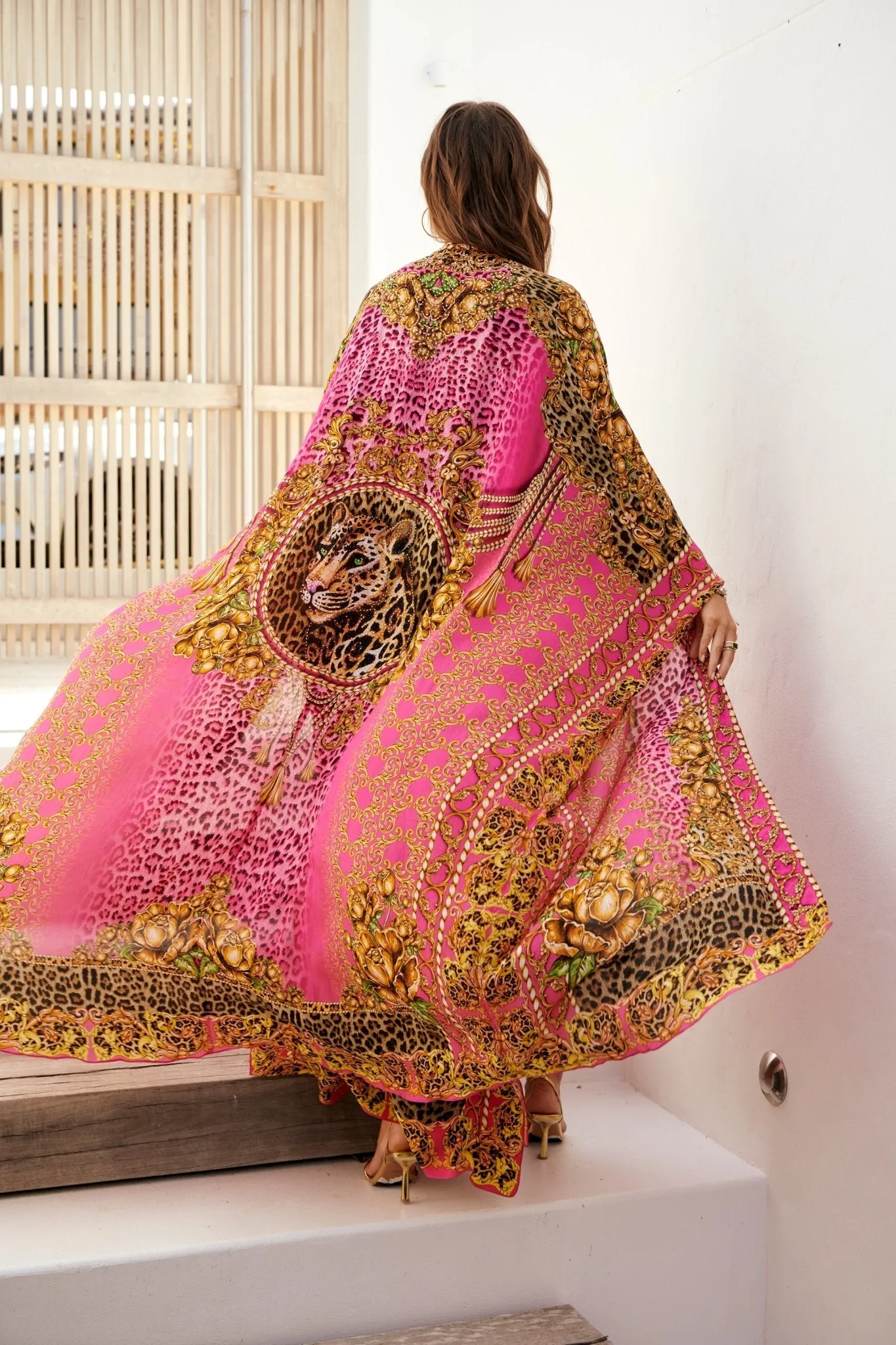 PINK LEOPARD LONG CAPE