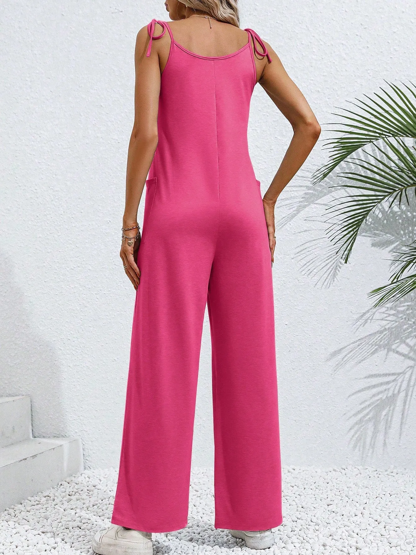 Pink Strappy Wide Leg Jumpsuit