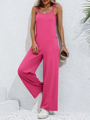 Pink Strappy Wide Leg Jumpsuit