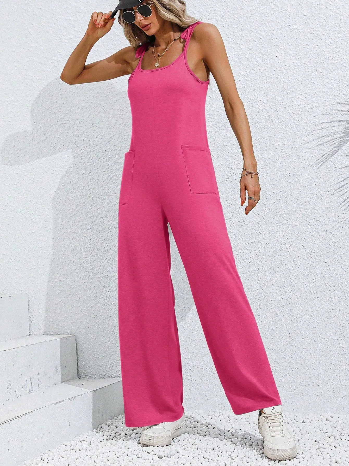 Pink Strappy Wide Leg Jumpsuit