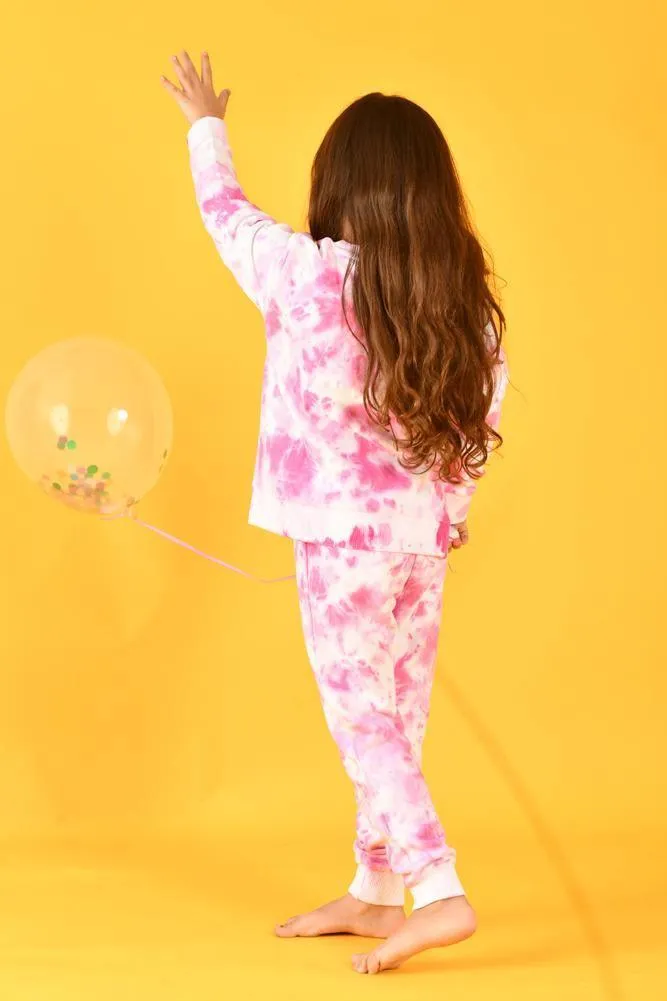 PINK TIE DYE SWEATSHIRT JOGGER SET (TERRY)