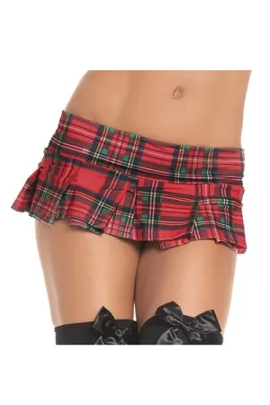 Plaid Pleated Mini Skirt - Red -