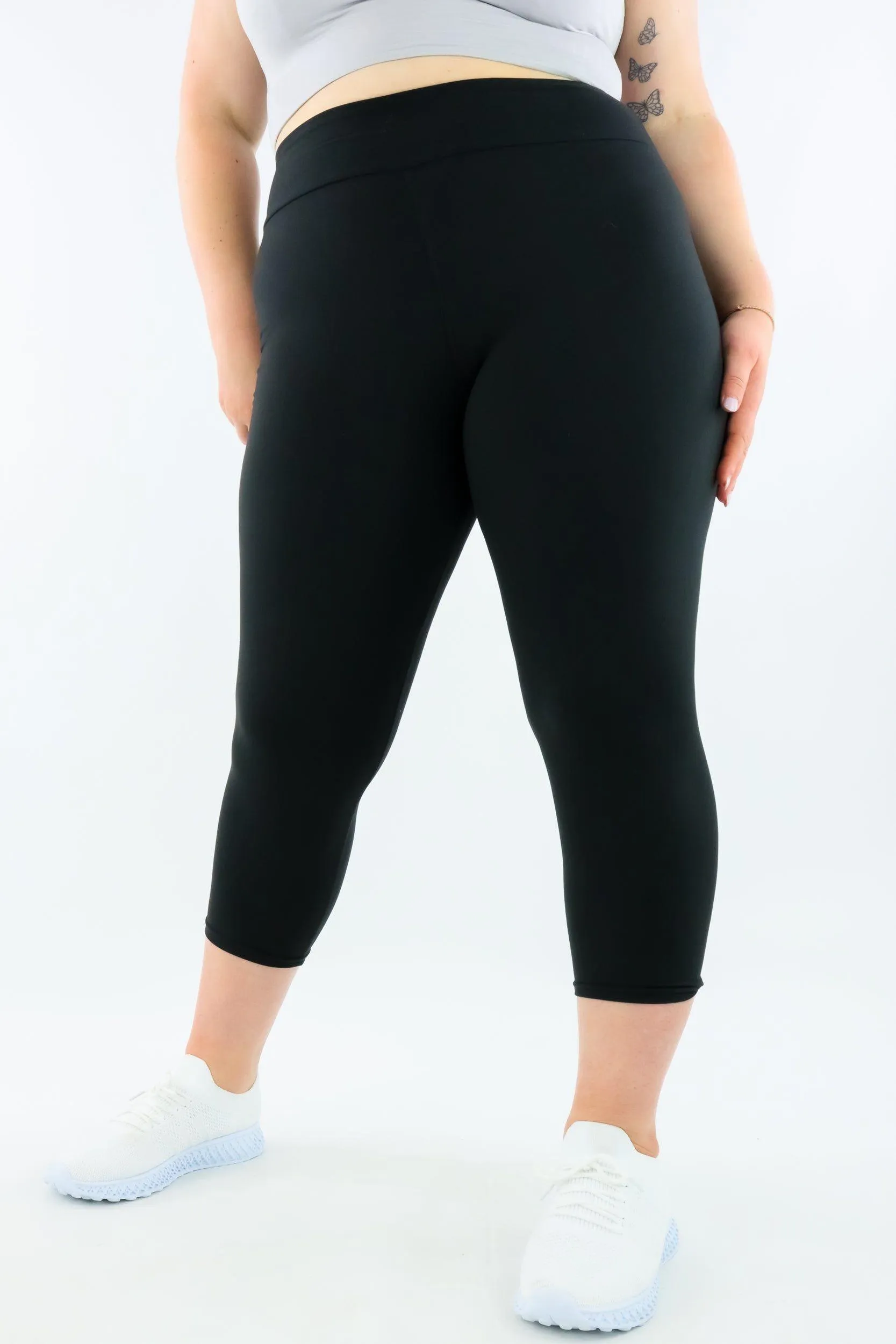 Plain Black - Casual - Capri Leggings