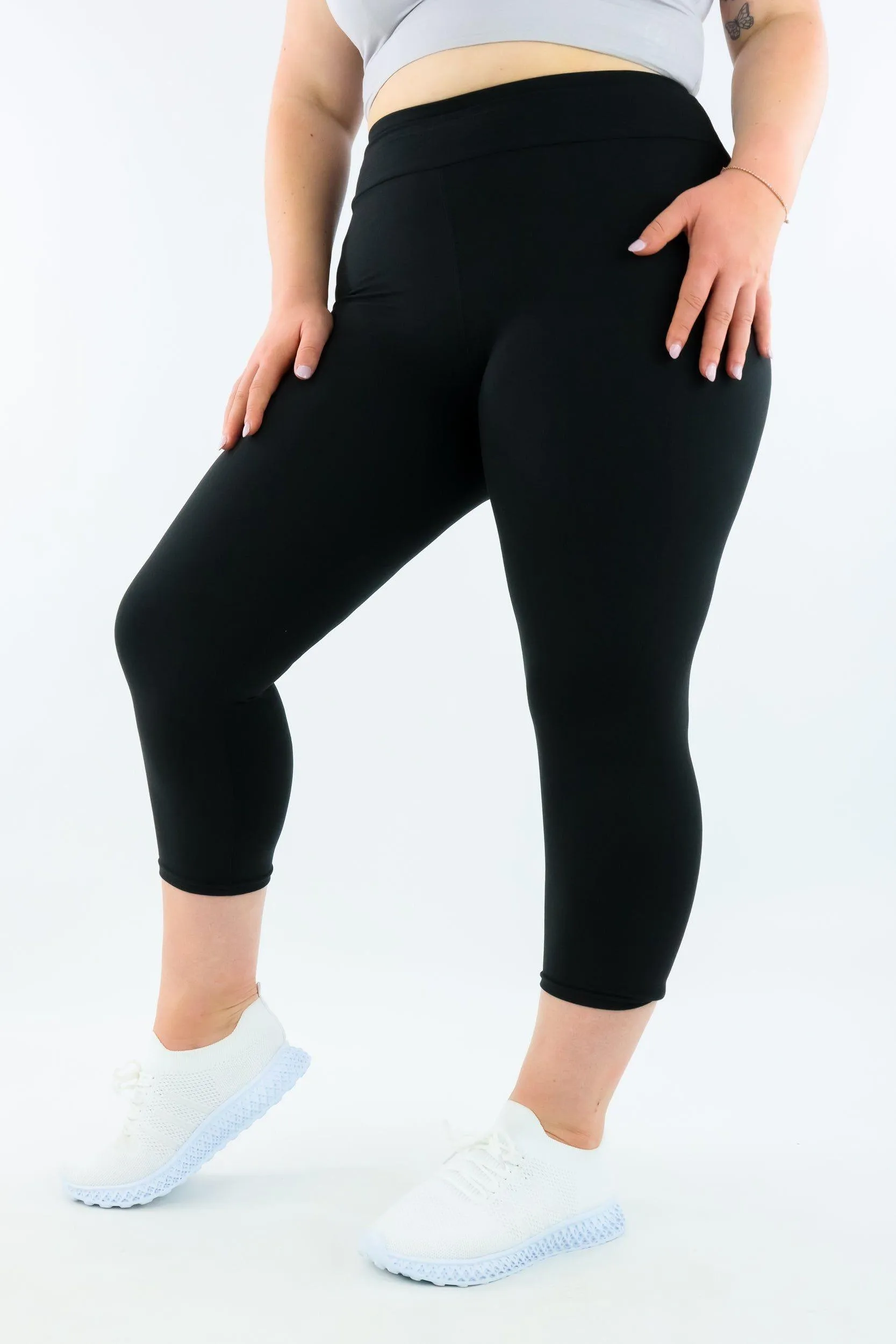 Plain Black - Casual - Capri Leggings