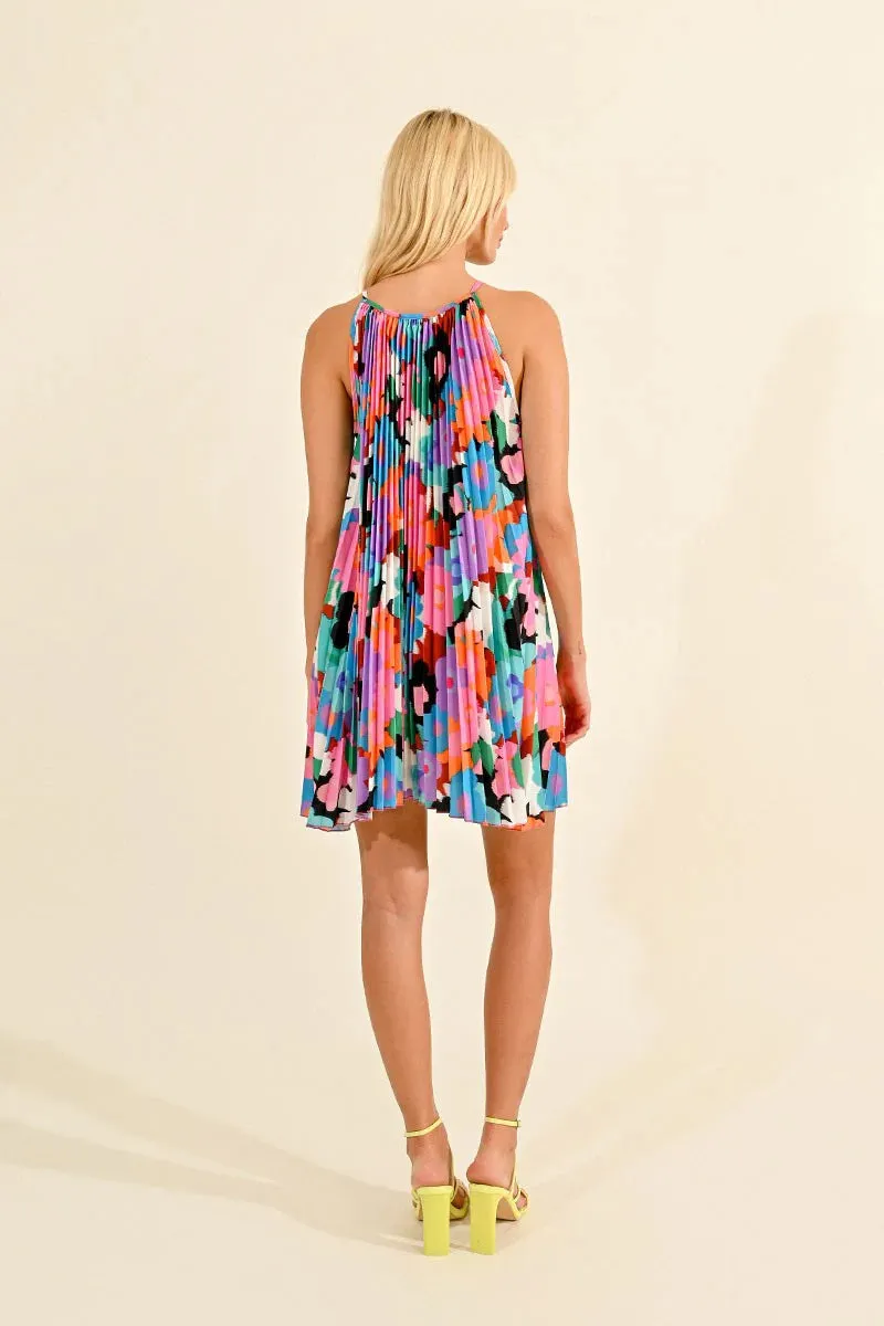 Pleated Floral Mini Dress-Final Sale