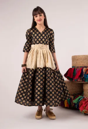 Pleated Overlay Jacquard Dress