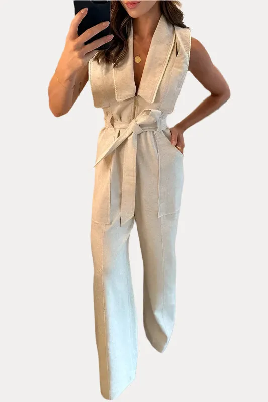 Polo Collar Waist Jumpsuit