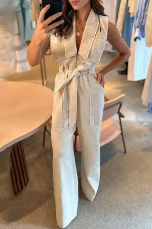 Polo Collar Waist Jumpsuit