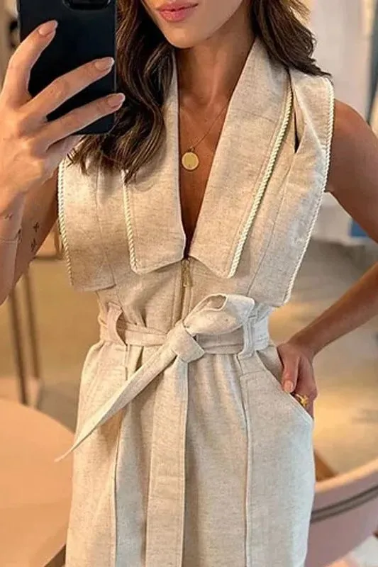 Polo Collar Waist Jumpsuit