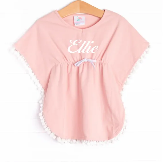 Pom Pom Trim Swim Cover Up, Pink