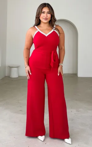 Porter Wide Leg Jumpsuit - Red Diamante