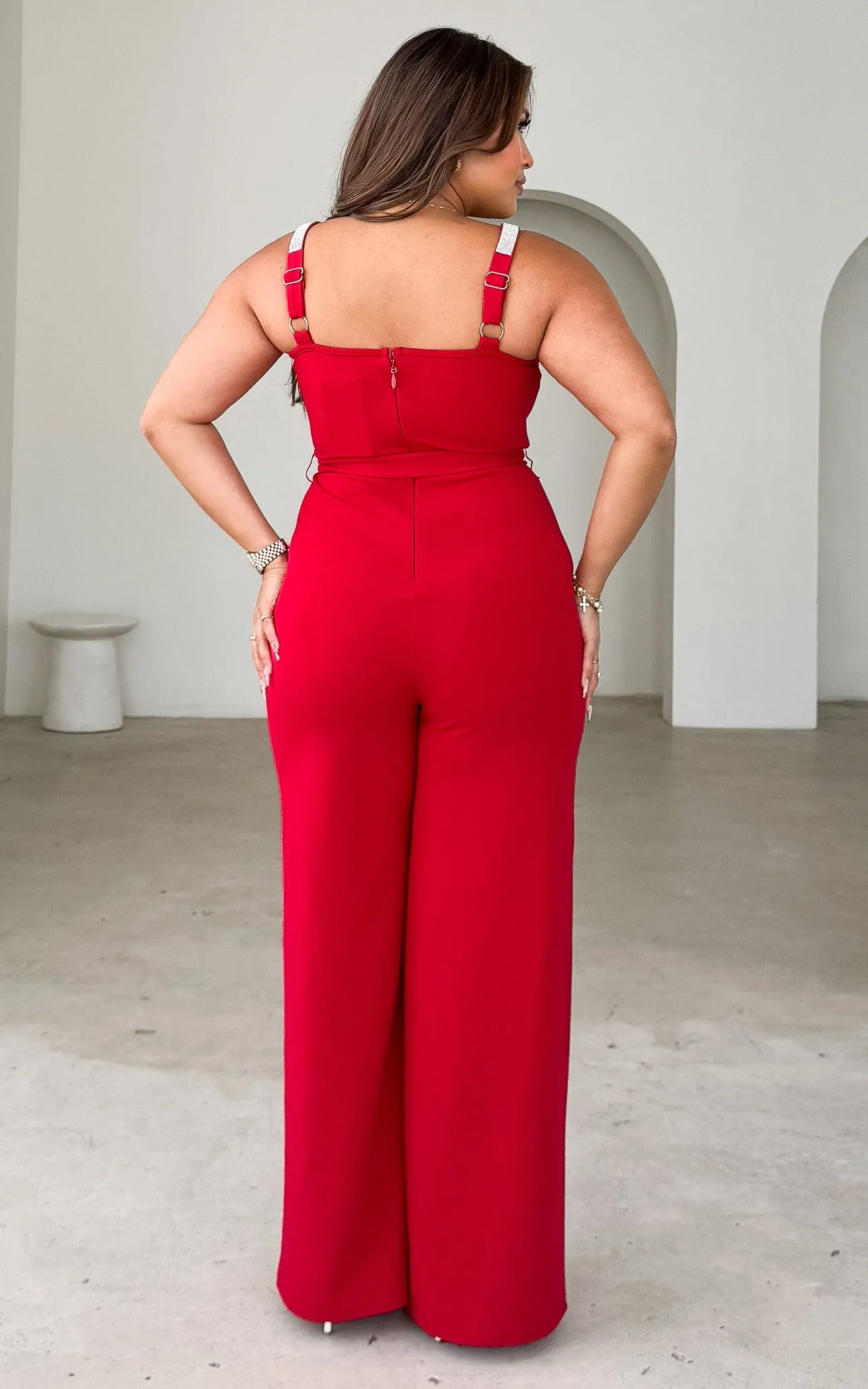 Porter Wide Leg Jumpsuit - Red Diamante