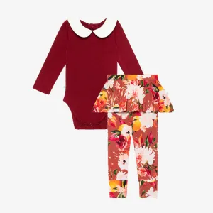 Posh Peanut Leonora L/S Peterpan Collar Bodysuit & Skirted Legging Set