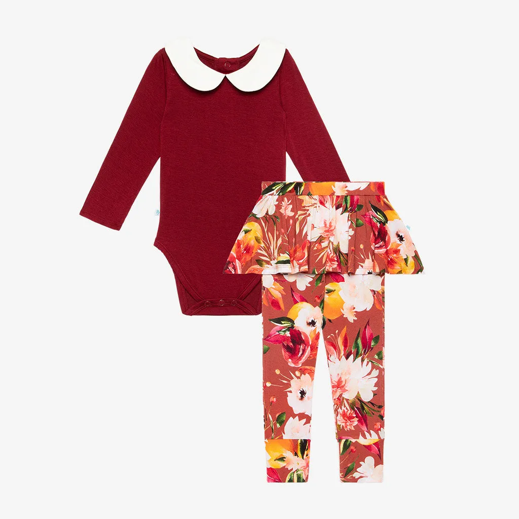 Posh Peanut Leonora L/S Peterpan Collar Bodysuit & Skirted Legging Set