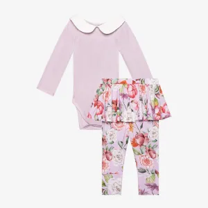 Posh Peanut Pari L/S Peterpan Collar Bodysuit & Skirted Legging Set