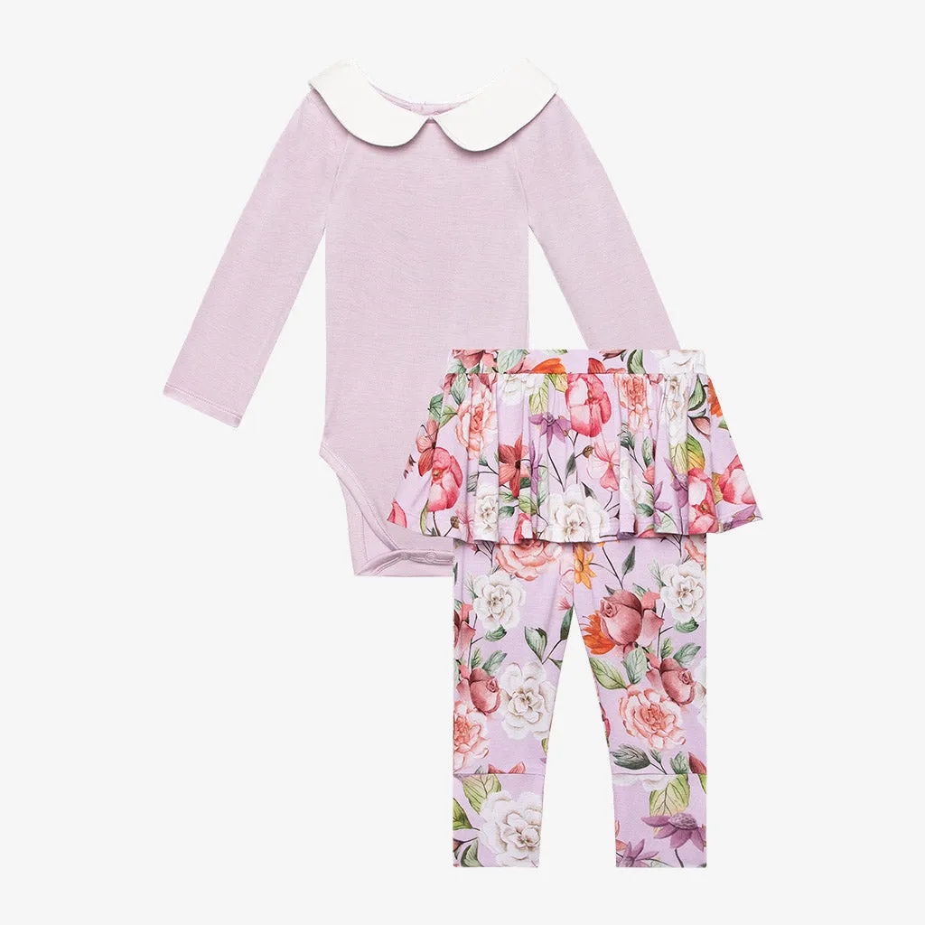 Posh Peanut Pari L/S Peterpan Collar Bodysuit & Skirted Legging Set