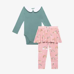 Posh Peanut Shay L/S Peterpan Collar Bodysuit & Skirted Legging Set