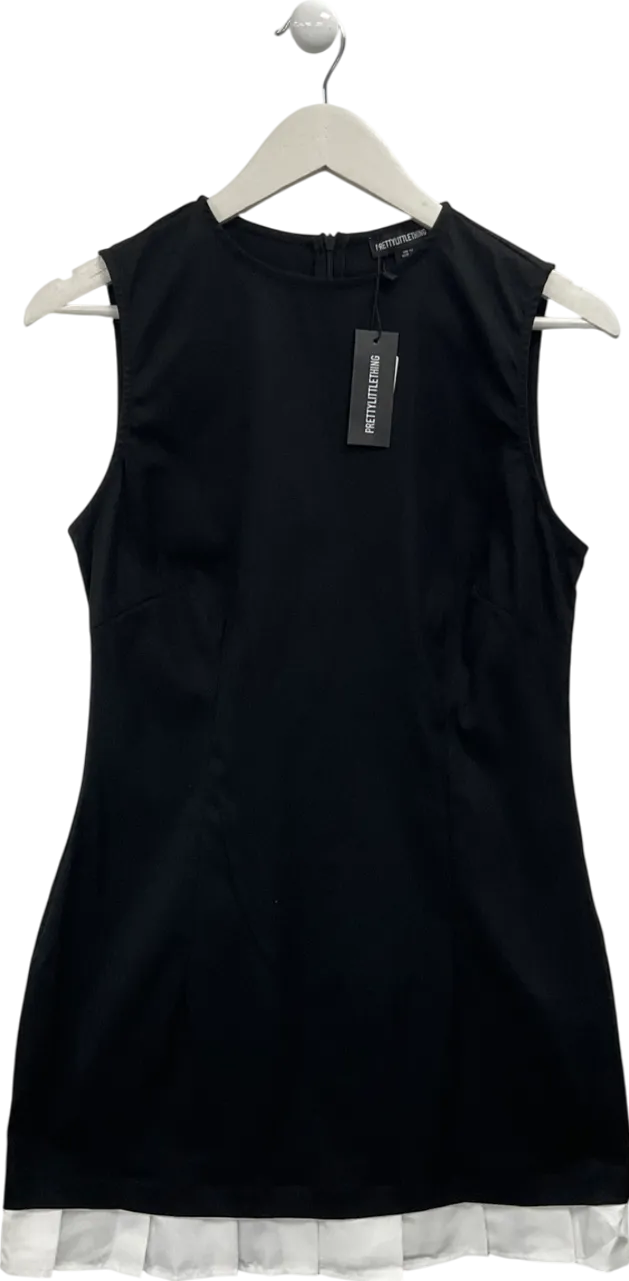 PrettyLittleThing Black Pleated Hem Mini Dress UK 12