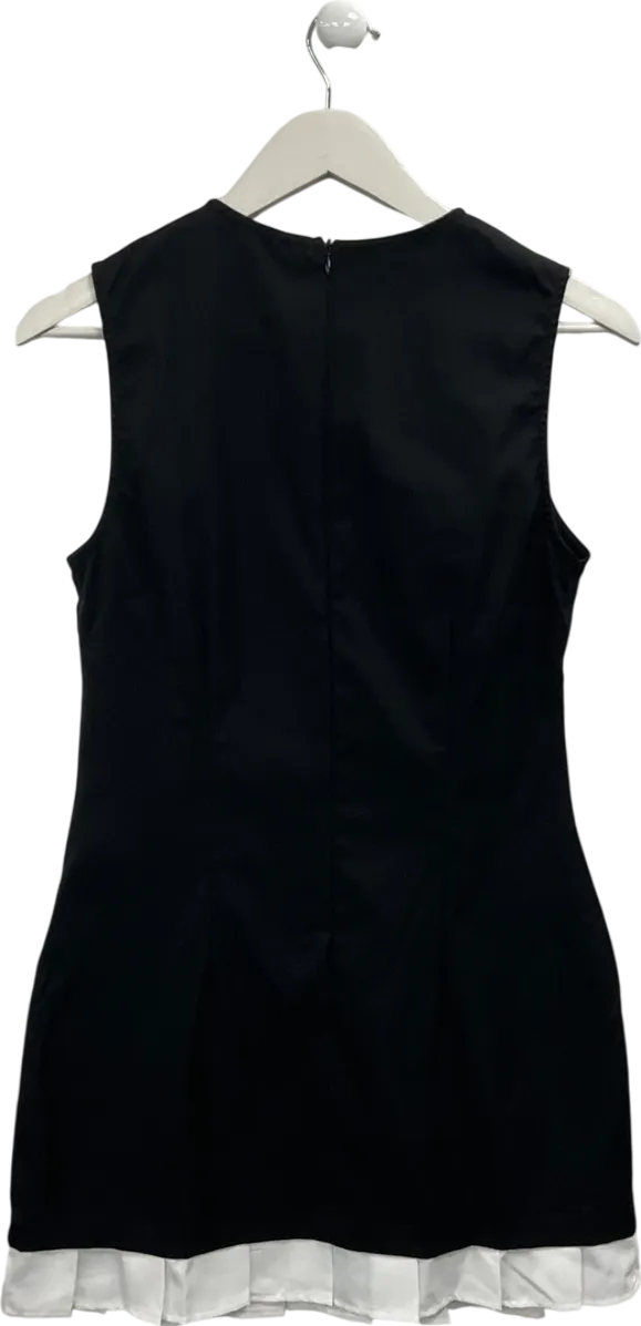 PrettyLittleThing Black Pleated Hem Mini Dress UK 12