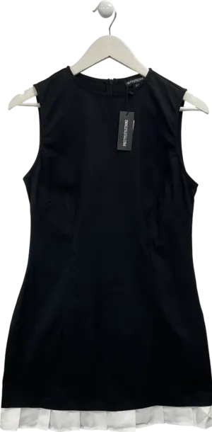 PrettyLittleThing Black Pleated Hem Mini Dress UK 12