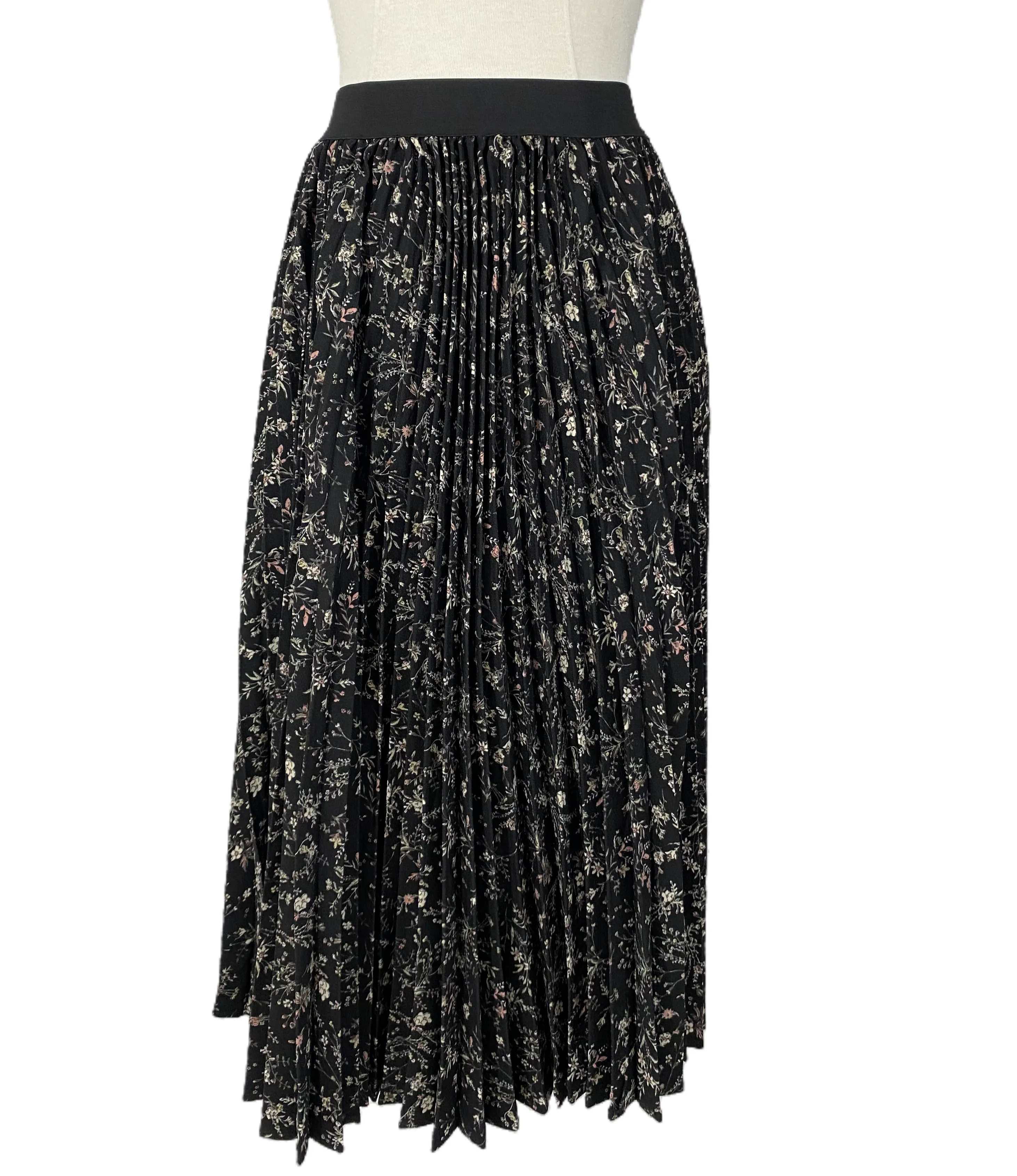 Printed Poly Crepe Pleated Maxi Skirt
