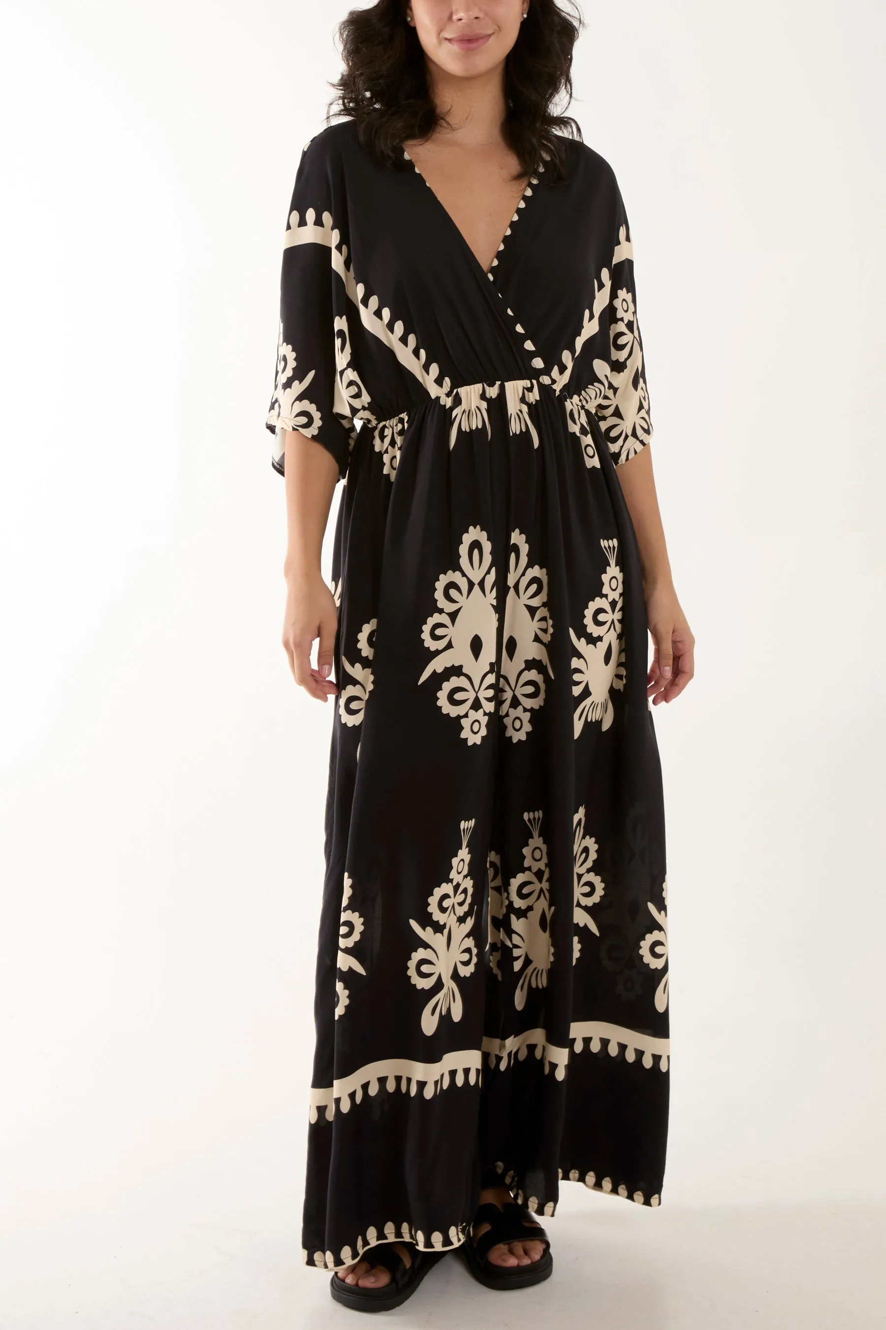 Printed V-Neck Wide Leg Jumpsuit