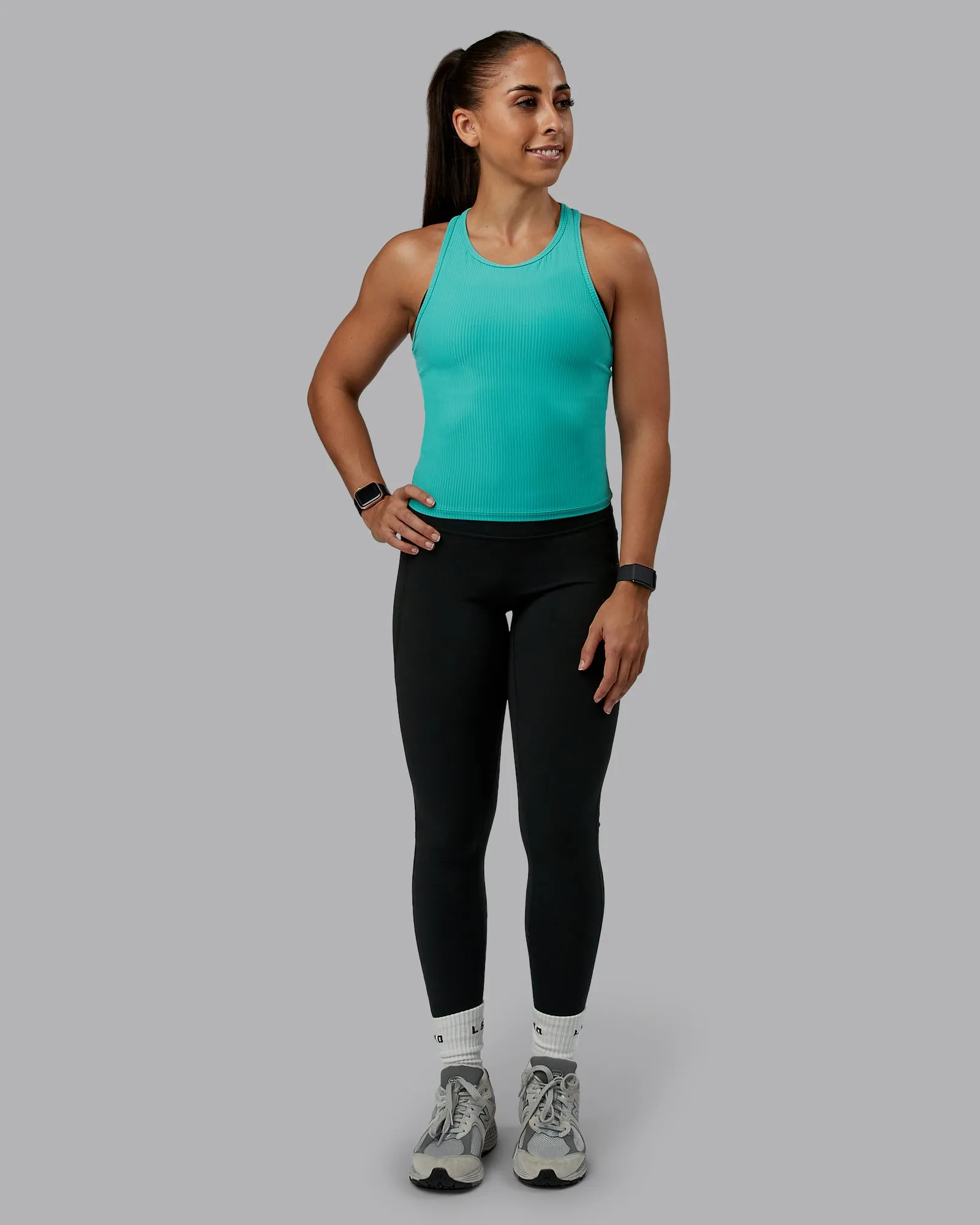 Push High Neck Ribbed Tank - Agate Green
