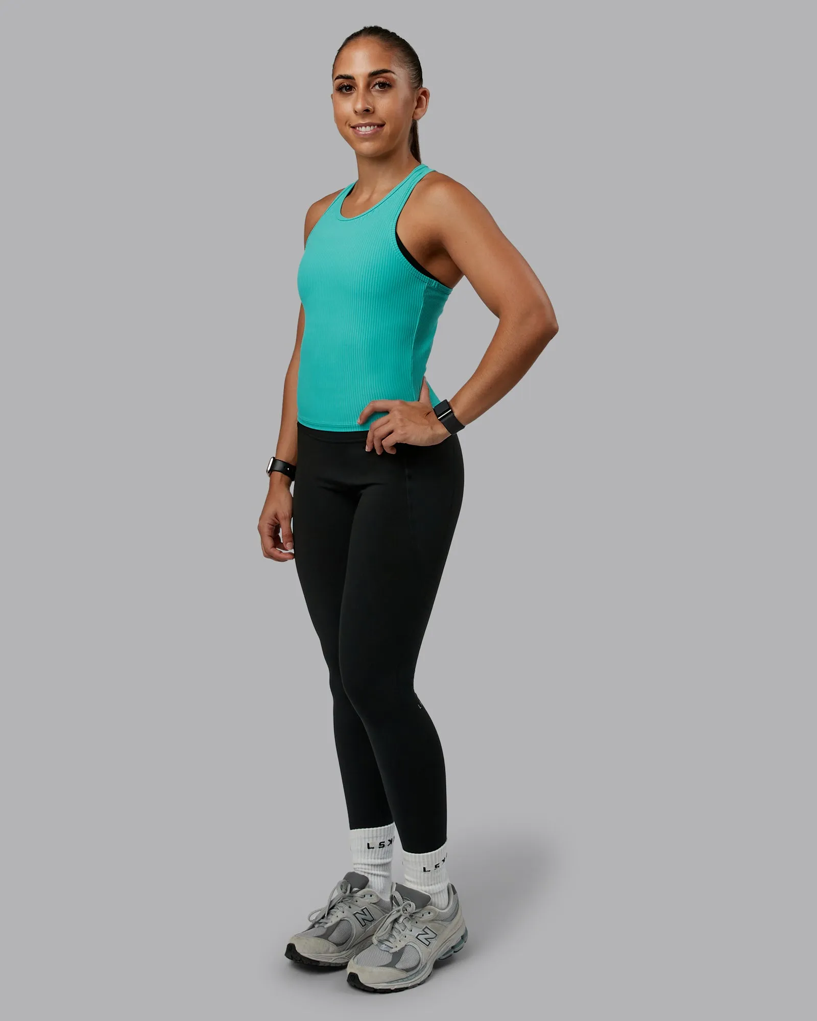 Push High Neck Ribbed Tank - Agate Green
