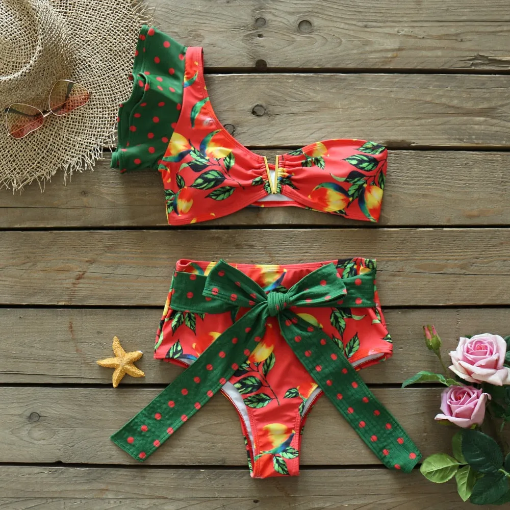 Push-Up Padded Bra Ruffles Bandage Bikini Set