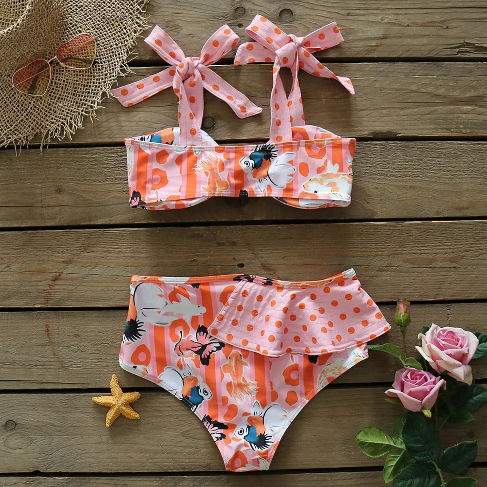 Push-Up Padded Bra Ruffles Bandage Bikini Set