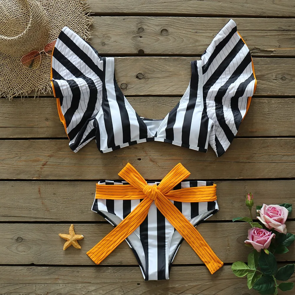 Push-Up Padded Bra Ruffles Bandage Bikini Set